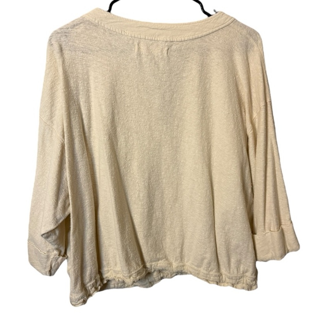 We The Free Linen Button Front 3/4 Sleeve Oversized Blouse Large Ivory - Picture 7 of 8